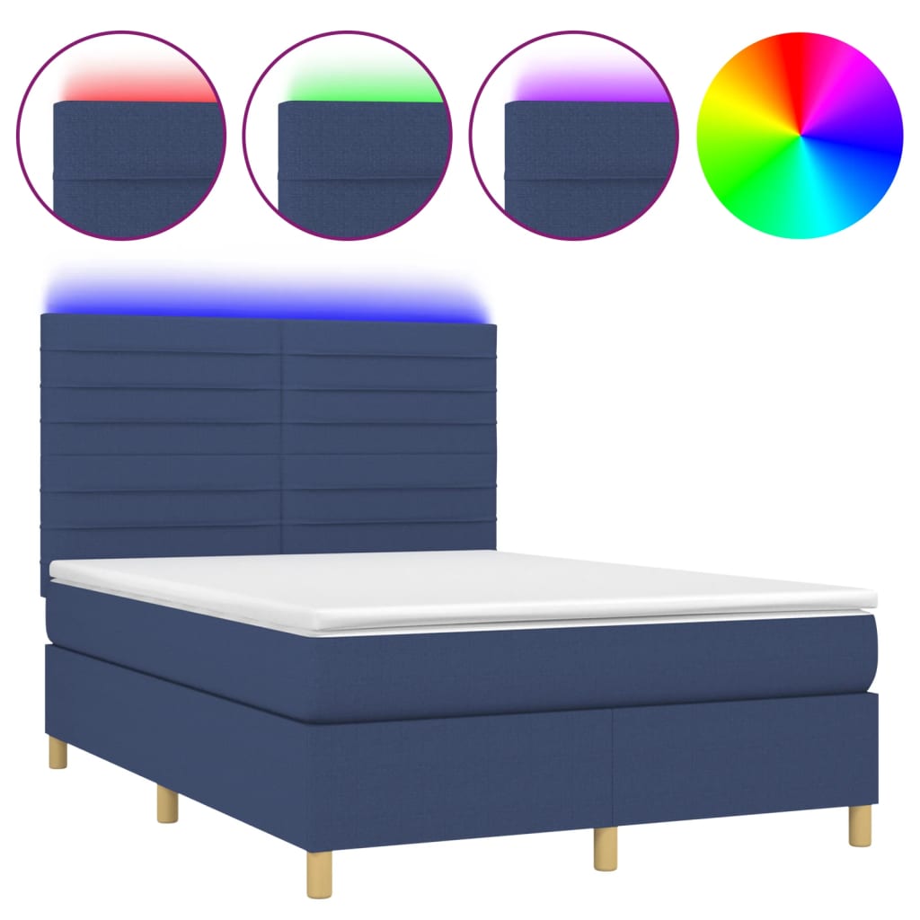 Κρεβάτι Boxspring με Στρώμα & LED Μπλε 140x190 εκ. Υφασμάτινο