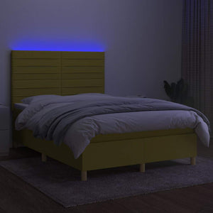 Κρεβάτι Boxspring με Στρώμα & LED Πράσινο 140x190 εκ Υφασμάτινο