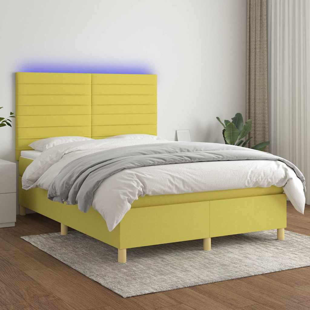 Κρεβάτι Boxspring με Στρώμα & LED Πράσινο 140x190 εκ Υφασμάτινο