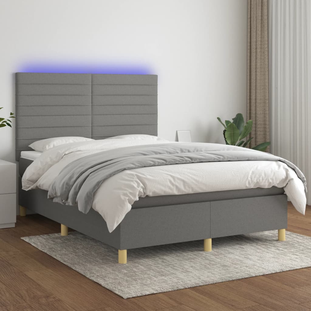 Κρεβάτι Boxspring με Στρώμα & LED Σκ.Γκρι 140x200 εκ Υφασμάτινο