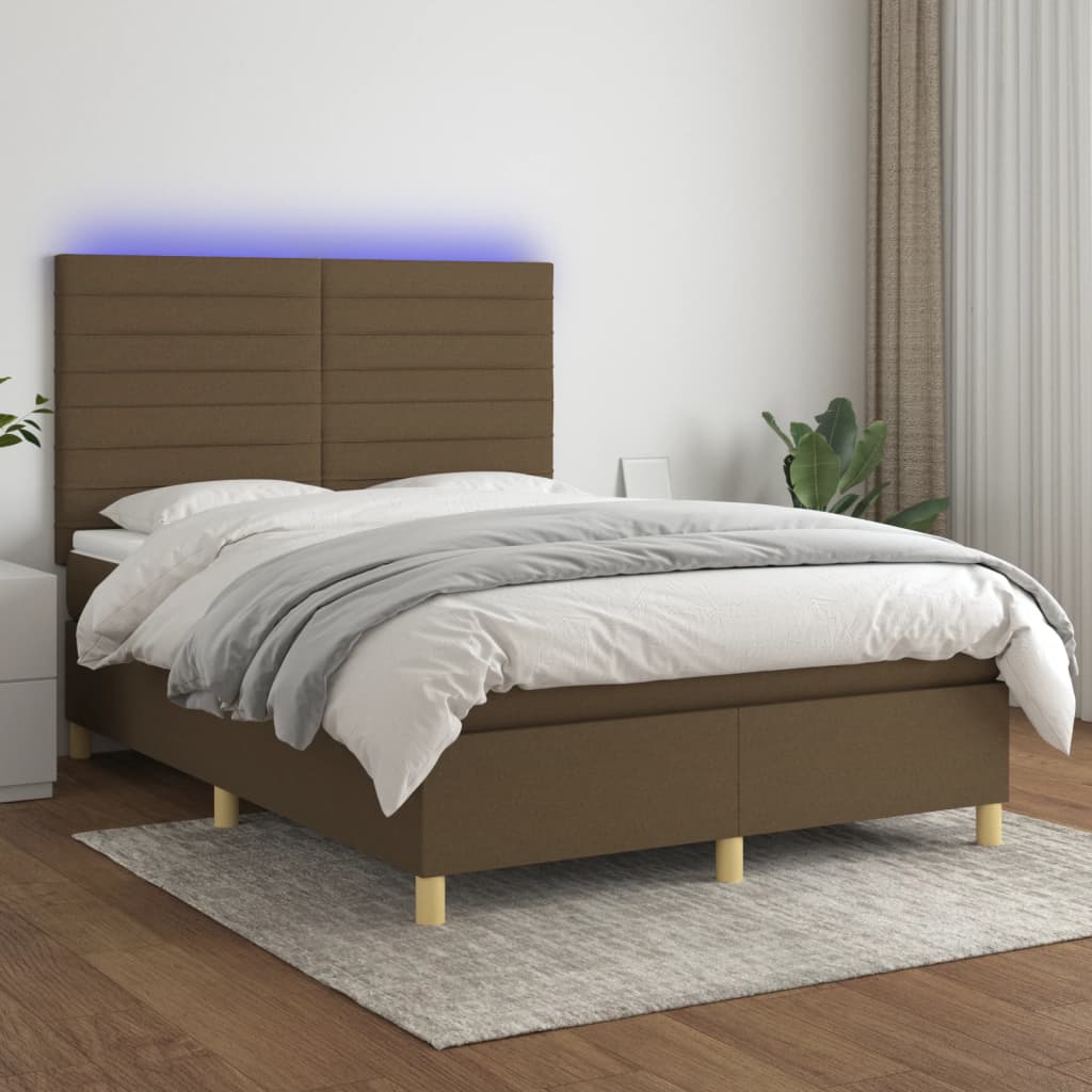 Κρεβάτι Boxspring με Στρώμα & LED Σκ.Καφέ 140x200 εκ Υφασμάτινο - Pakobazaar