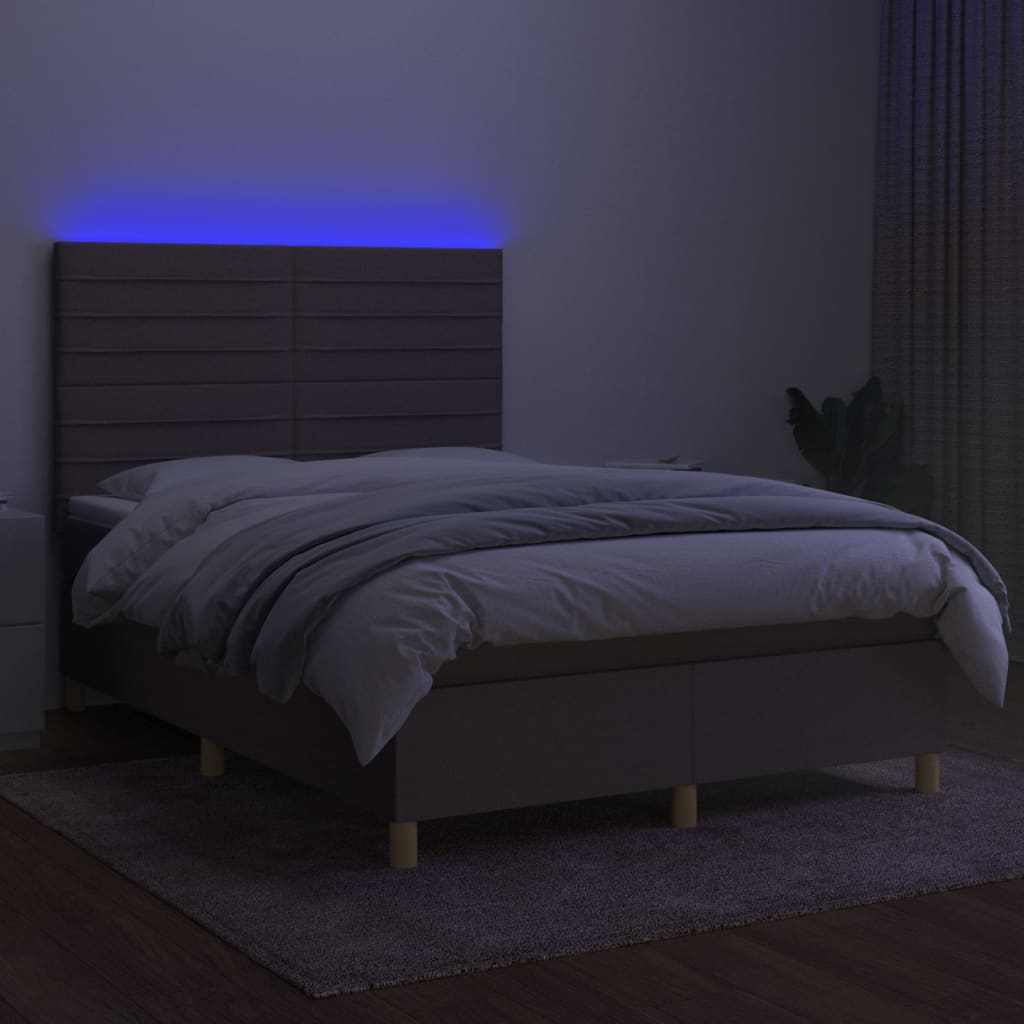 Κρεβάτι Boxspring με Στρώμα & LED Taupe 140x200 εκ. Υφασμάτινο