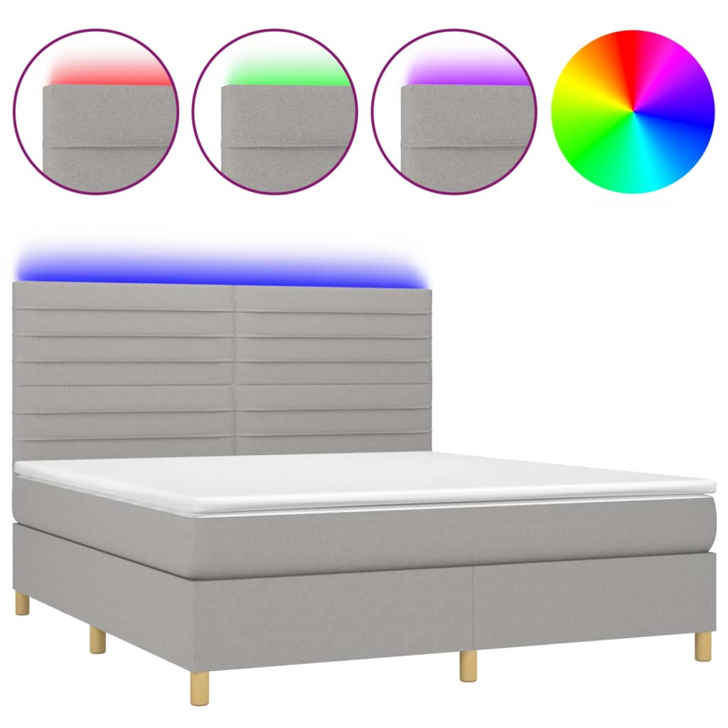 Κρεβάτι Boxspring με Στρώμα & LED Αν.Γκρι 160x200εκ. Υφασμάτινο