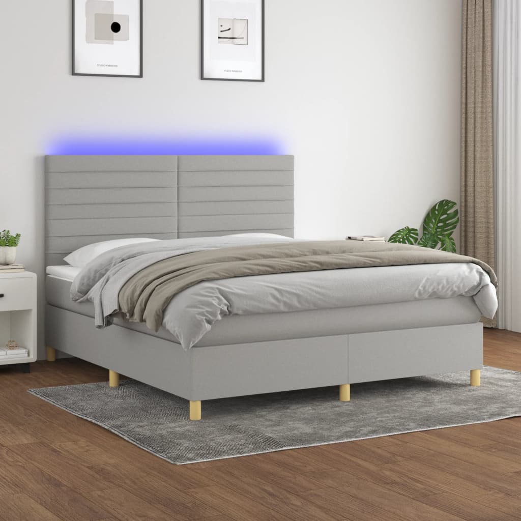 Κρεβάτι Boxspring με Στρώμα & LED Αν.Γκρι 160x200εκ. Υφασμάτινο