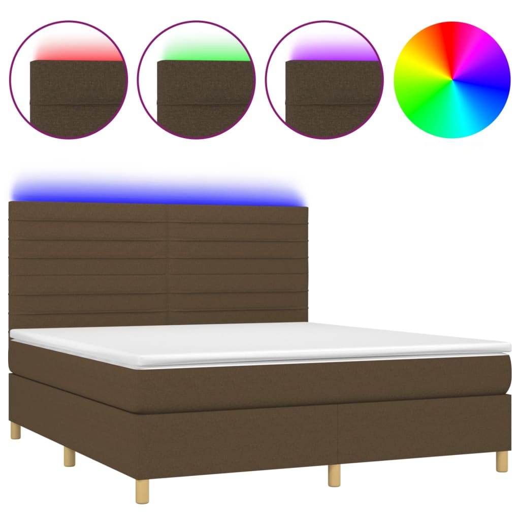 Κρεβάτι Boxspring με Στρώμα & LED Σκ.Καφέ 160x200εκ. Υφασμάτινο - Pakobazaar