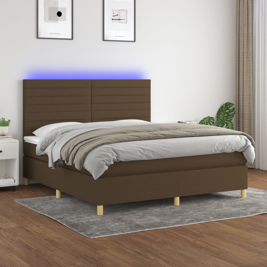 Κρεβάτι Boxspring με Στρώμα & LED Σκ.Καφέ 160x200εκ. Υφασμάτινο - Pakobazaar