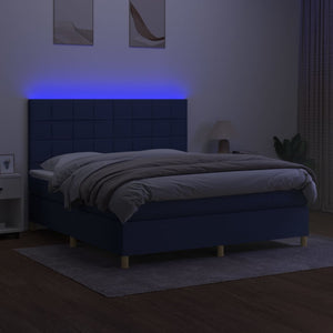 Κρεβάτι Boxspring με Στρώμα & LED Μπλε 160x200 εκ. Υφασμάτινο - Pakobazaar