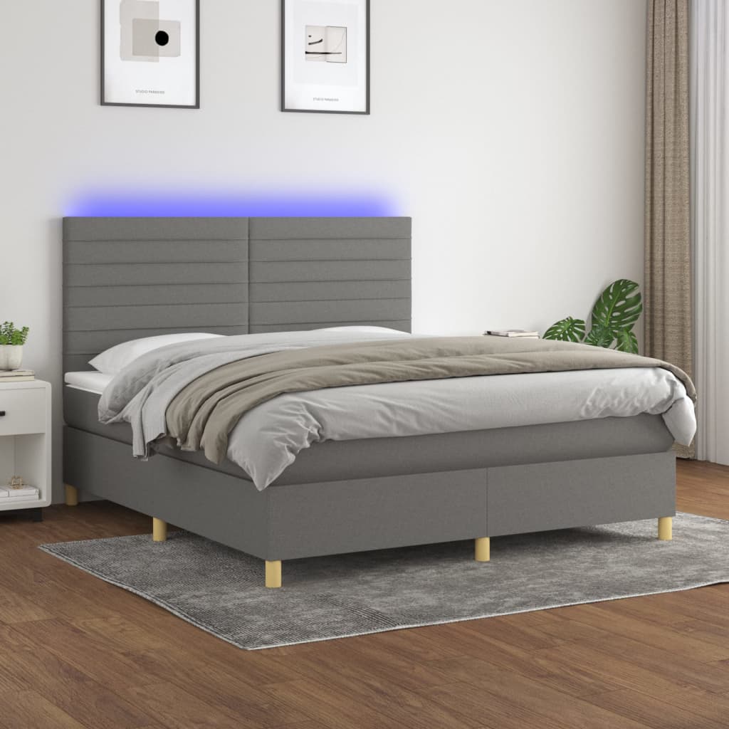 Κρεβάτι Boxspring με Στρώμα & LED Σκ.Γκρι 180x200 εκ Υφασμάτινο