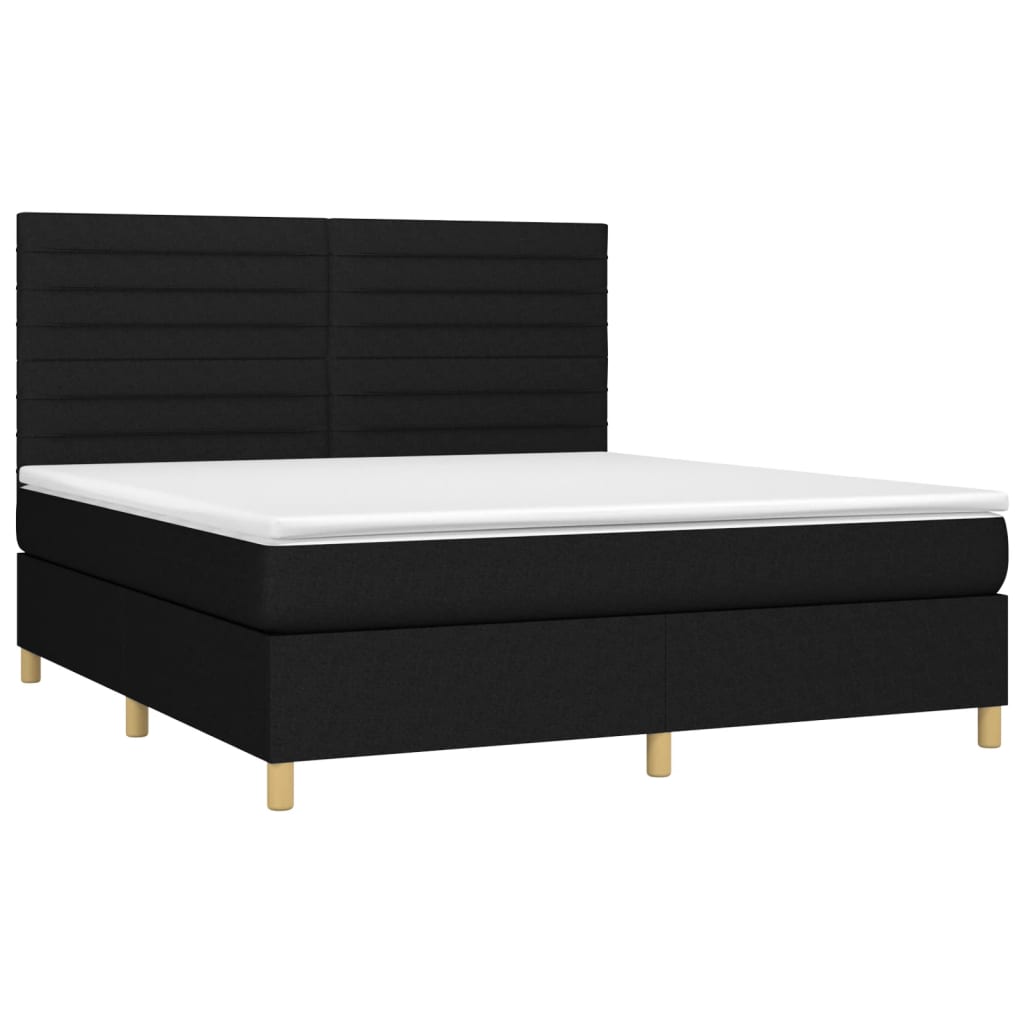 Κρεβάτι Boxspring με Στρώμα & LED Μαύρο 180x200 εκ. Υφασμάτινο