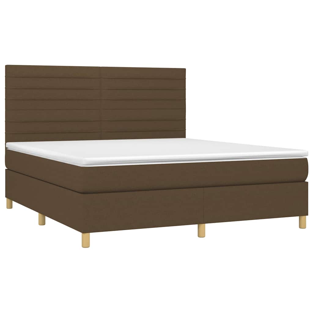 Κρεβάτι Boxspring με Στρώμα & LED Σκ.Καφέ 180x200εκ. Υφασμάτινο - Pakobazaar