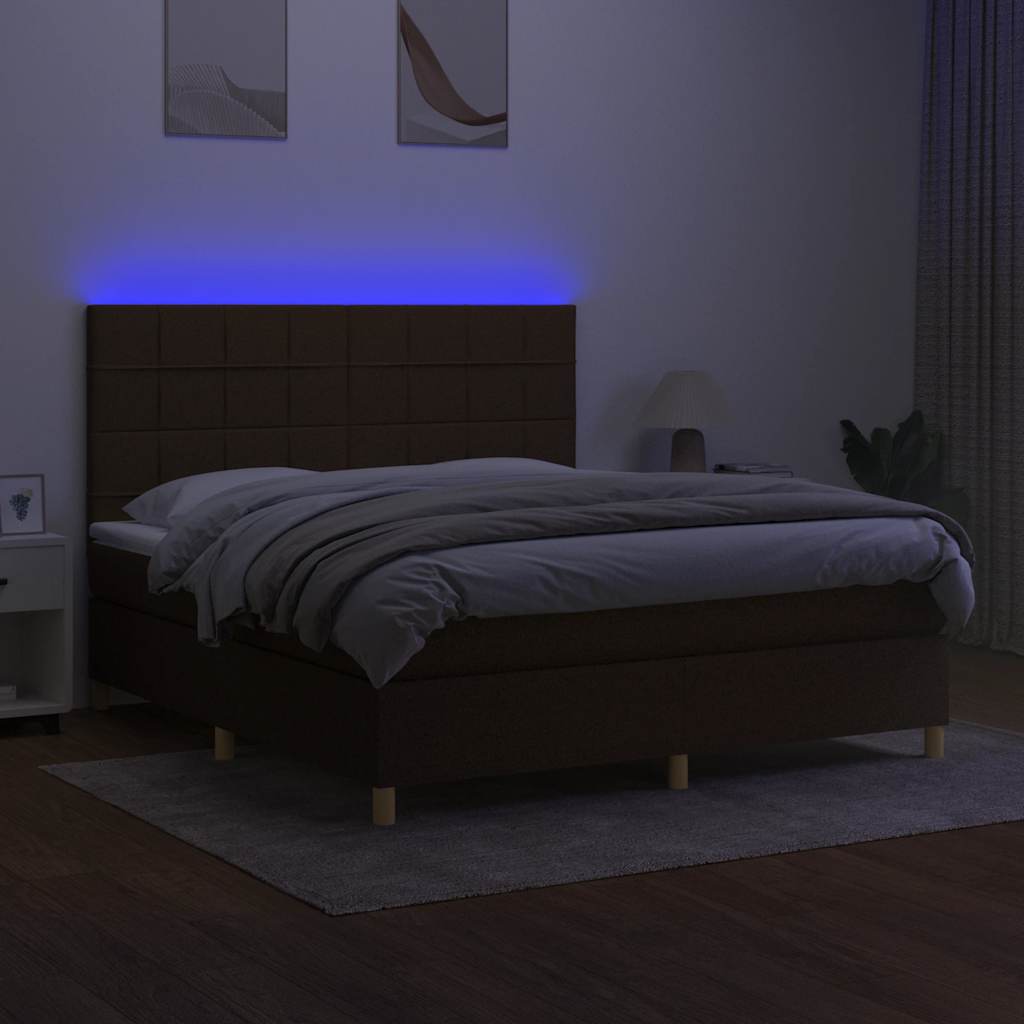 Κρεβάτι Boxspring με Στρώμα & LED Σκ.Καφέ 180x200εκ. Υφασμάτινο - Pakobazaar