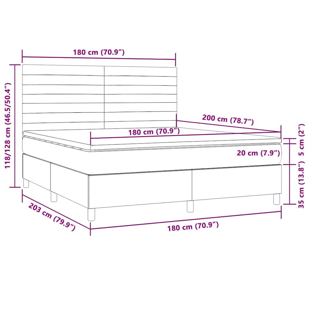 Κρεβάτι Boxspring με Στρώμα & LED Σκ.Καφέ 180x200εκ. Υφασμάτινο - Pakobazaar