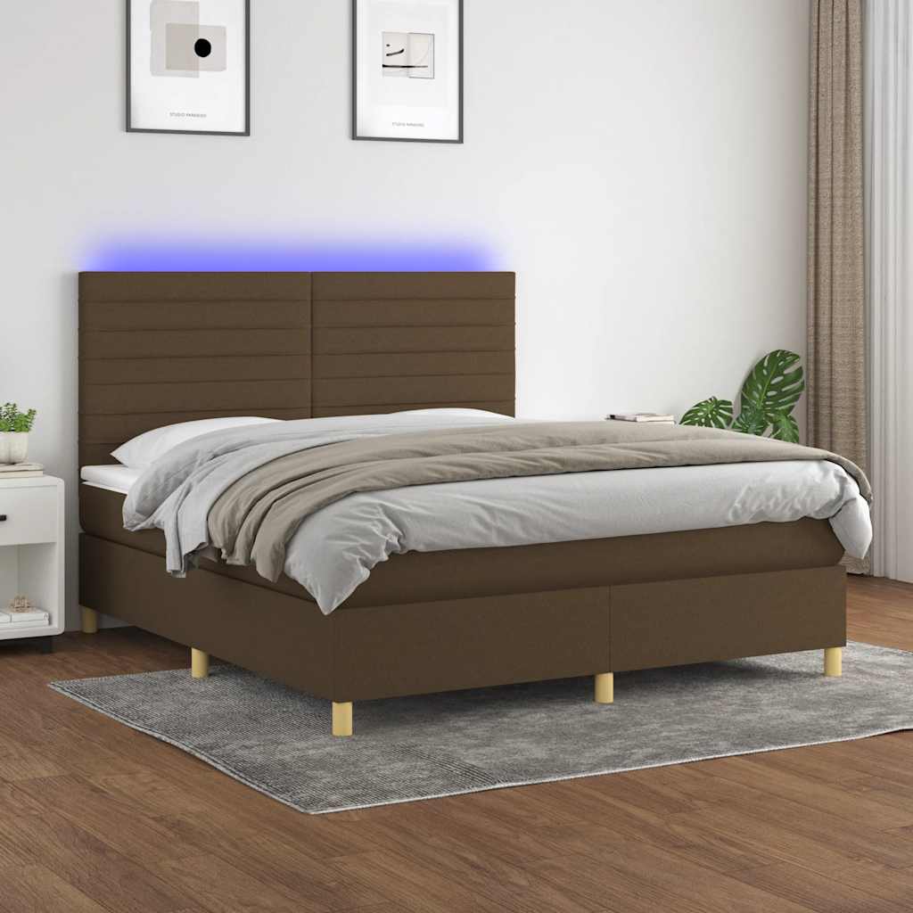 Κρεβάτι Boxspring με Στρώμα & LED Σκ.Καφέ 180x200εκ. Υφασμάτινο - Pakobazaar