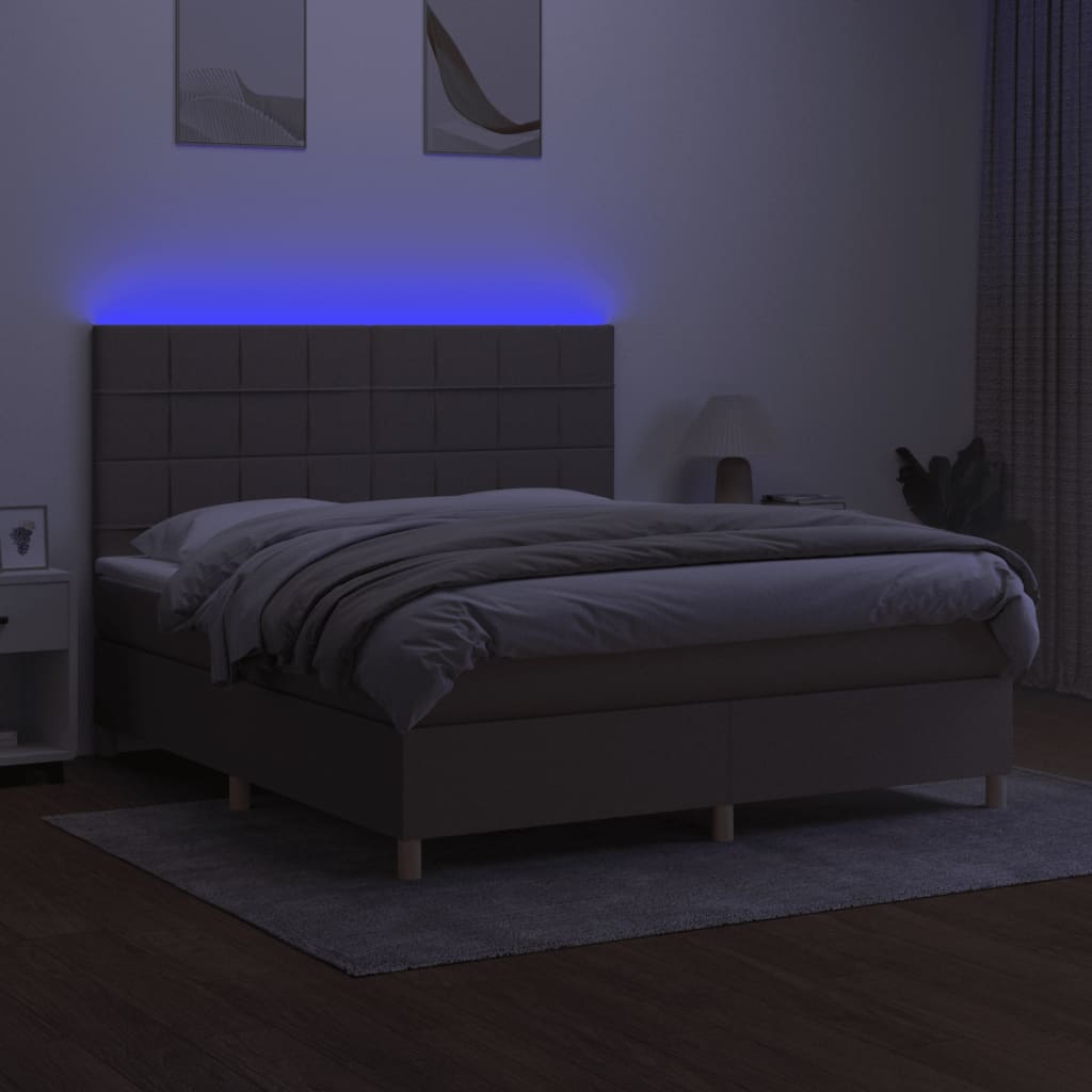 Κρεβάτι Boxspring με Στρώμα & LED Taupe 180x200 εκ. Υφασμάτινο