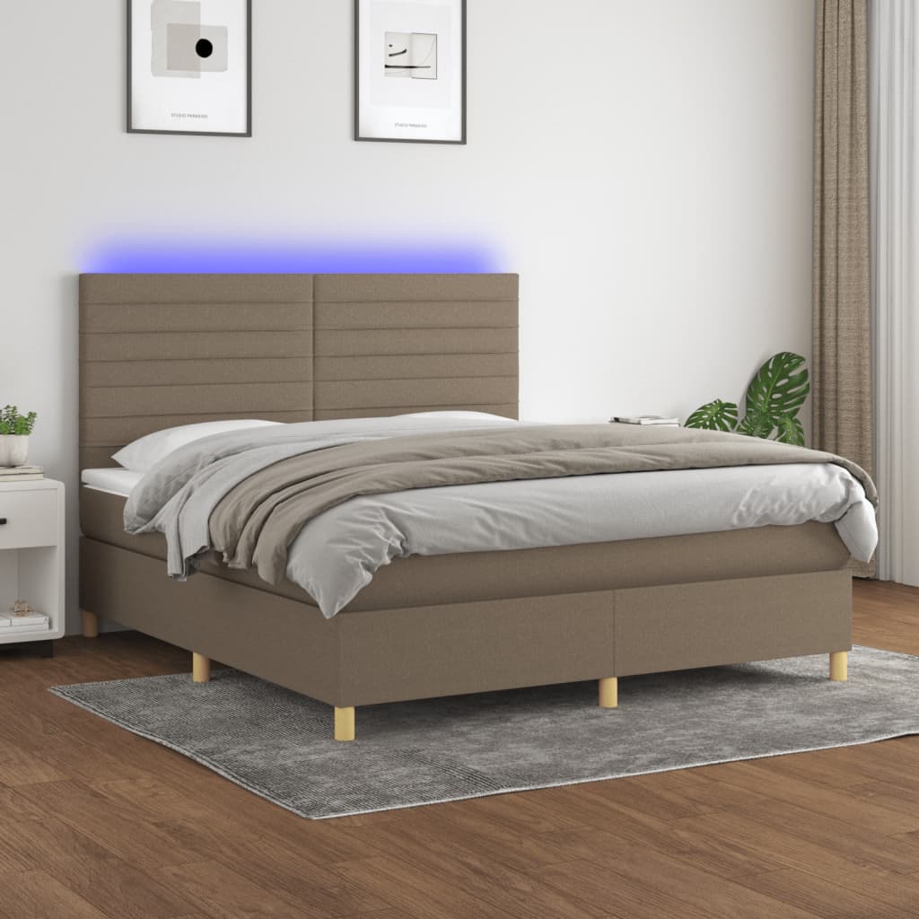 Κρεβάτι Boxspring με Στρώμα & LED Taupe 180x200 εκ. Υφασμάτινο