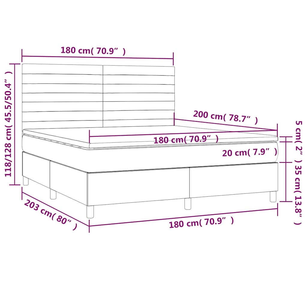 Κρεβάτι Boxspring με Στρώμα & LED Πράσινο 180x200 εκ Υφασμάτινο