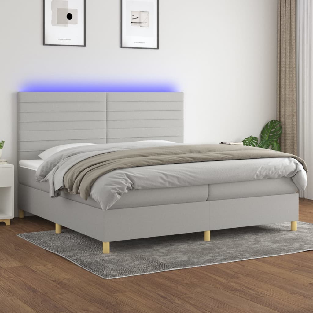 Κρεβάτι Boxspring με Στρώμα & LED Αν.Γκρι 200x200εκ. Υφασμάτινο