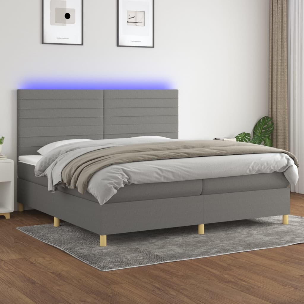 Κρεβάτι Boxspring με Στρώμα & LED Σκ.Γκρι 200x200εκ. Υφασμάτινο
