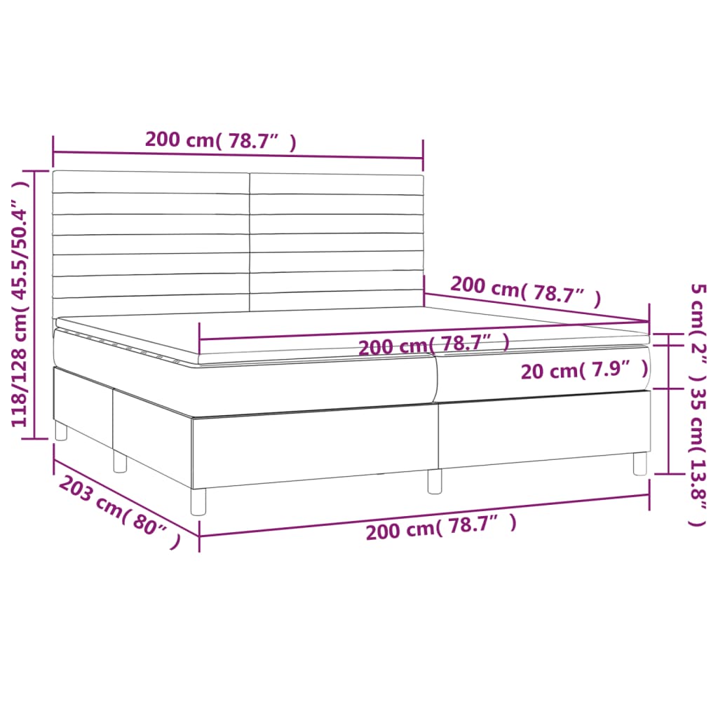Κρεβάτι Boxspring με Στρώμα & LED Μαύρο 200x200 εκ. Υφασμάτινο