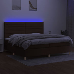 Κρεβάτι Boxspring με Στρώμα & LED Σκ.Καφέ 200x200εκ. Υφασμάτινο