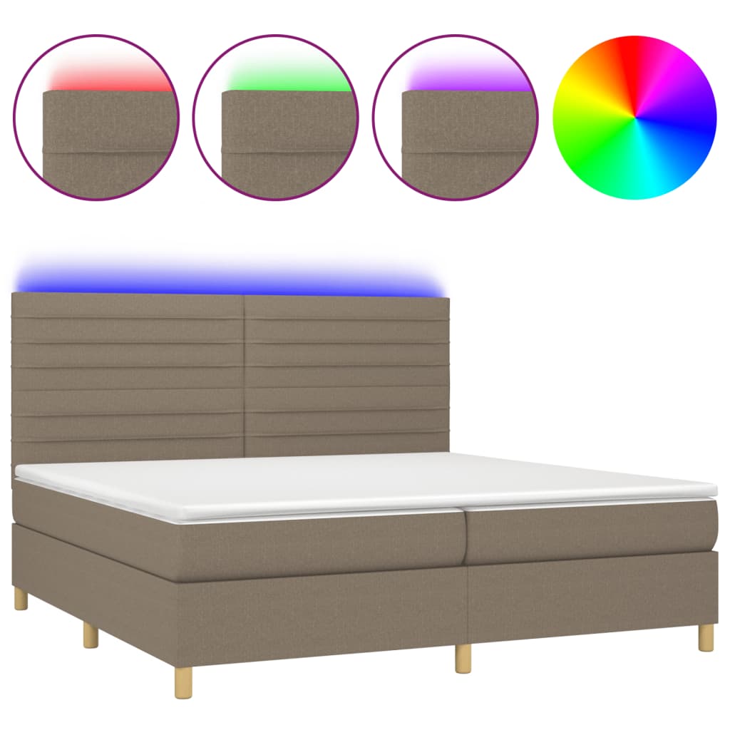 Κρεβάτι Boxspring με Στρώμα & LED Taupe 200x200 εκ. Υφασμάτινο