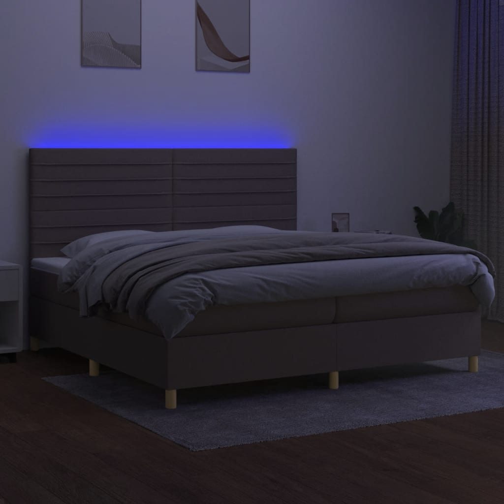 Κρεβάτι Boxspring με Στρώμα & LED Taupe 200x200 εκ. Υφασμάτινο