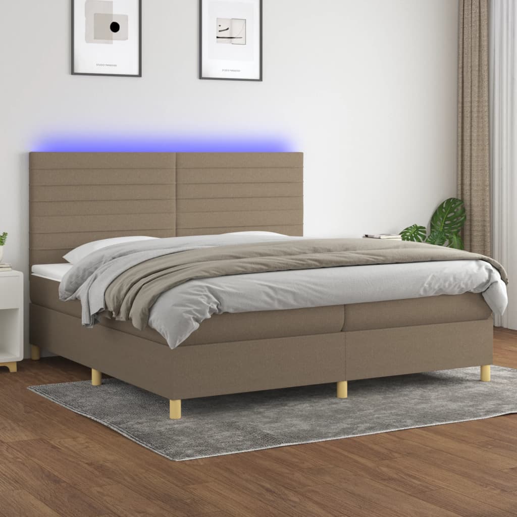 Κρεβάτι Boxspring με Στρώμα & LED Taupe 200x200 εκ. Υφασμάτινο