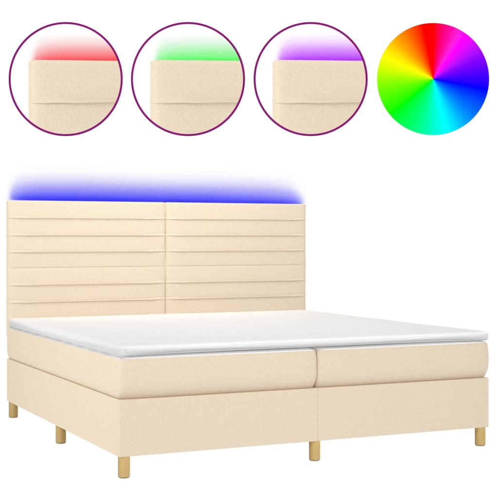 Κρεβάτι Boxspring με Στρώμα & LED Κρεμ 200x200 εκ. Υφασμάτινο