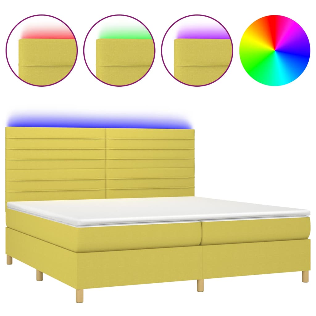 Κρεβάτι Boxspring με Στρώμα & LED Πράσινο 200x200 εκ Υφασμάτινο - Pakobazaar