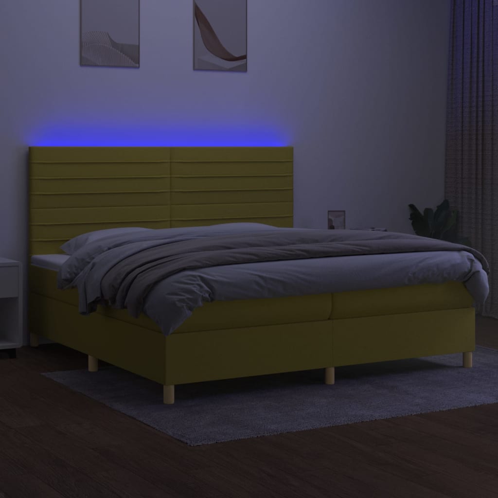 Κρεβάτι Boxspring με Στρώμα & LED Πράσινο 200x200 εκ Υφασμάτινο - Pakobazaar