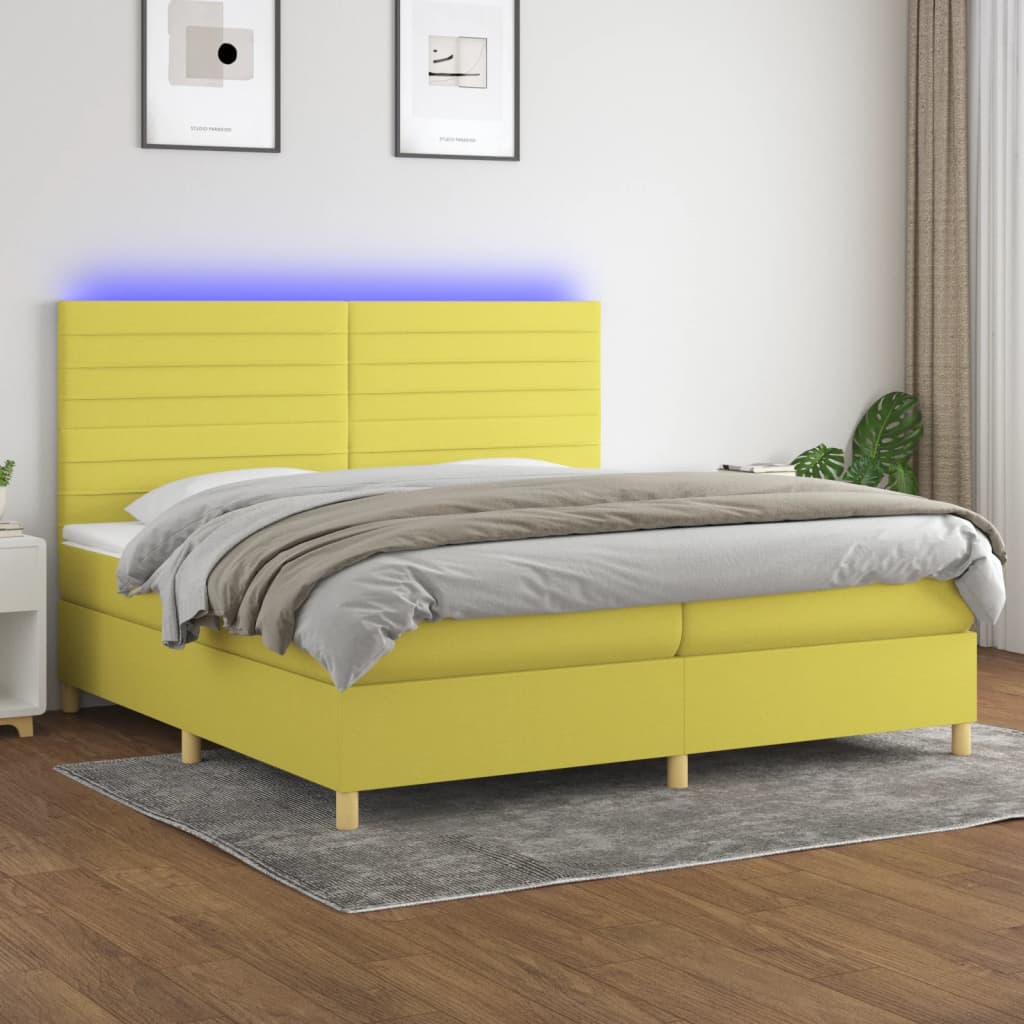 Κρεβάτι Boxspring με Στρώμα & LED Πράσινο 200x200 εκ Υφασμάτινο - Pakobazaar