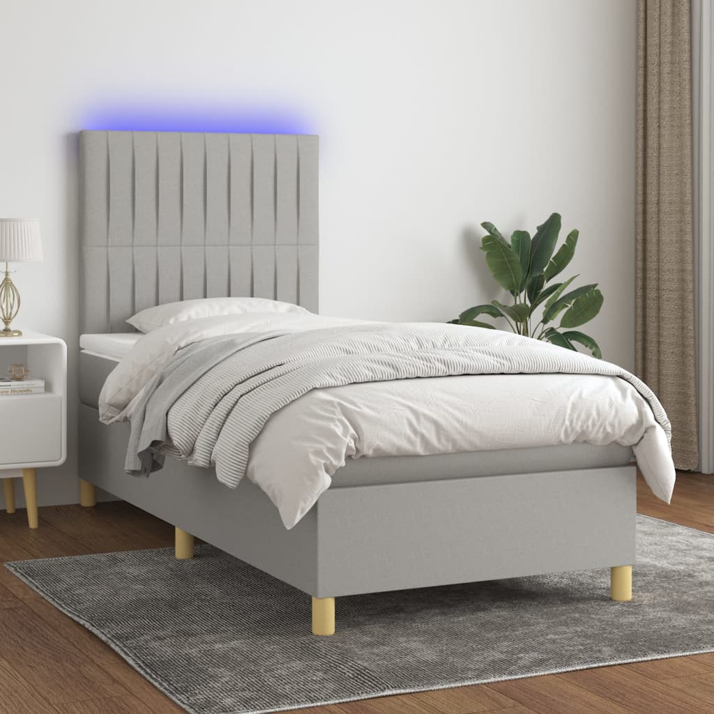 Κρεβάτι Boxspring με Στρώμα & LED Αν.Γκρι 80x200 εκ. Υφασμάτινο