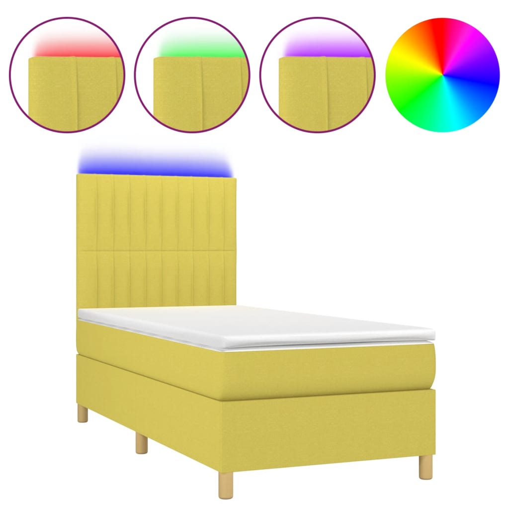 Κρεβάτι Boxspring με Στρώμα & LED Πράσινο 80x200 εκ. Υφασμάτινο