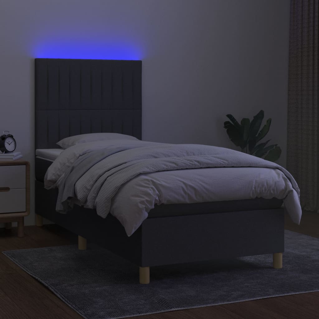 Κρεβάτι Boxspring με Στρώμα & LED Σκ.Γκρι 90x190 εκ. Υφασμάτινο - Pakobazaar