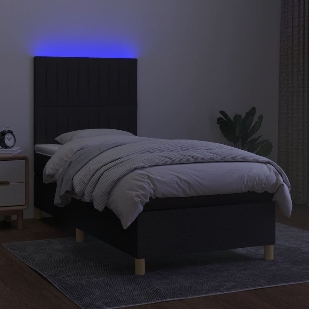 Κρεβάτι Boxspring με Στρώμα & LED Μαύρο 90x190 εκ. Υφασμάτινο