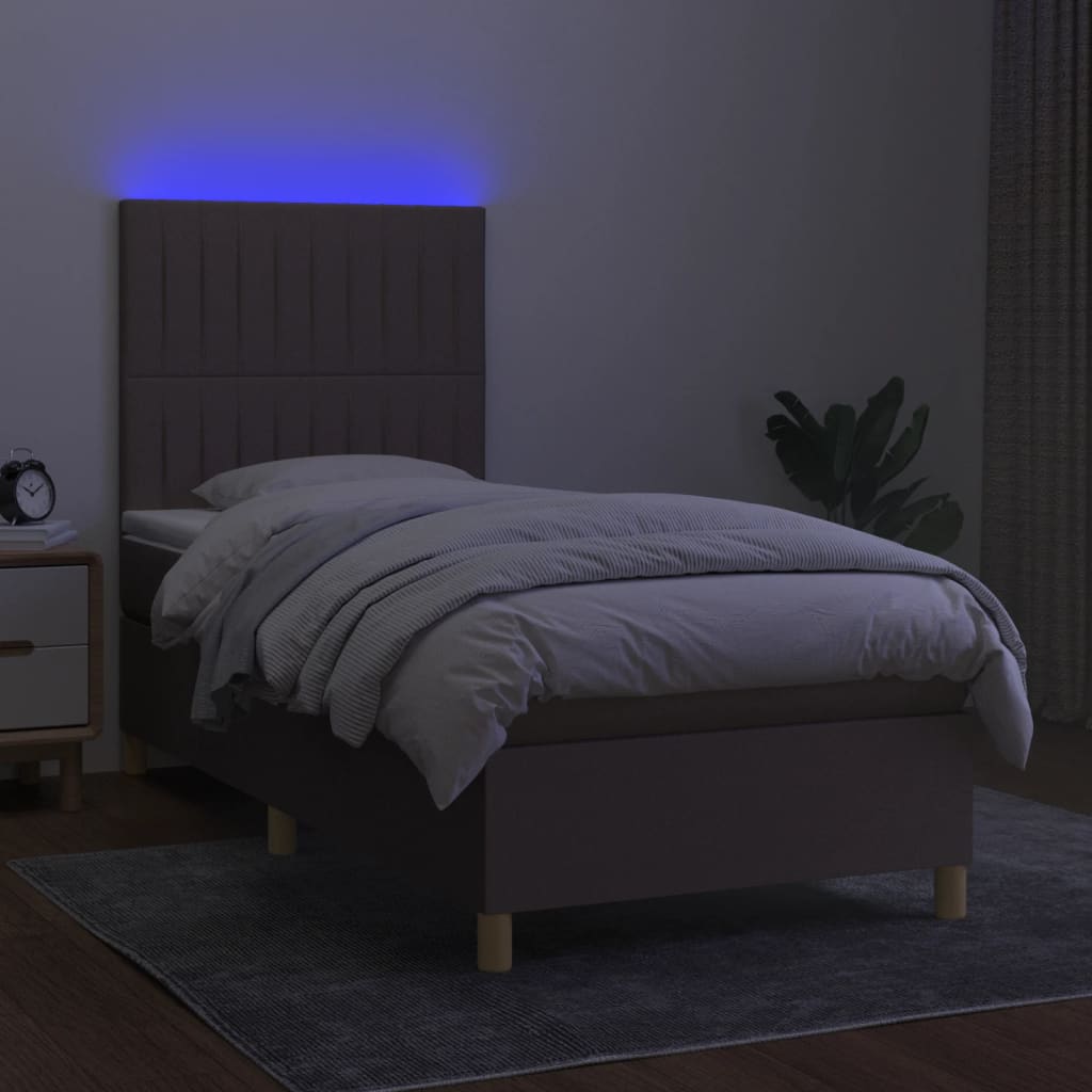 Κρεβάτι Boxspring με Στρώμα & LED Taupe 90x190 εκ. Υφασμάτινο