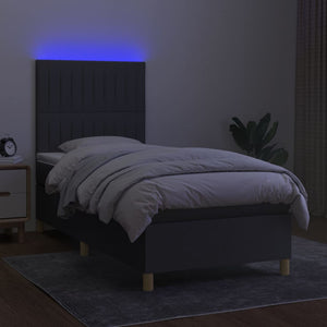 Κρεβάτι Boxspring με Στρώμα & LED Σκ.Γκρι 90x200 εκ. Υφασμάτινο