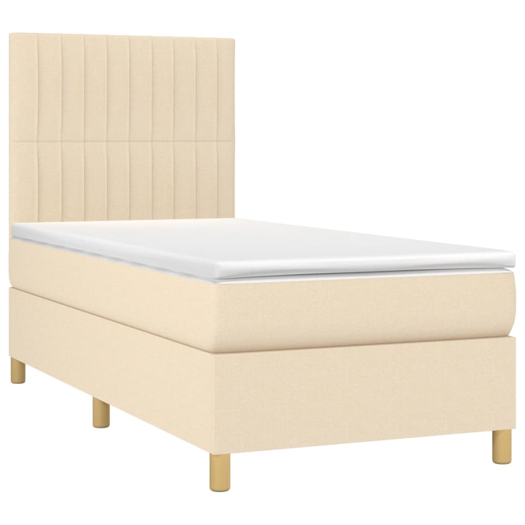 Κρεβάτι Boxspring με Στρώμα & LED Κρεμ 90x200 εκ. Υφασμάτινο