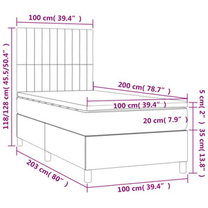 Κρεβάτι Boxspring με Στρώμα & LED Σκ.Καφέ 100x200 εκ Υφασμάτινο