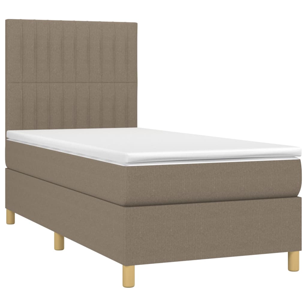 Κρεβάτι Boxspring με Στρώμα & LED Taupe 100x200 εκ. Υφασμάτινο - Pakobazaar