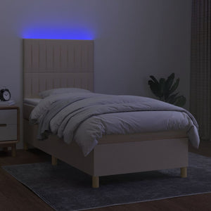 Κρεβάτι Boxspring με Στρώμα & LED Κρεμ 100x200 εκ. Υφασμάτινο