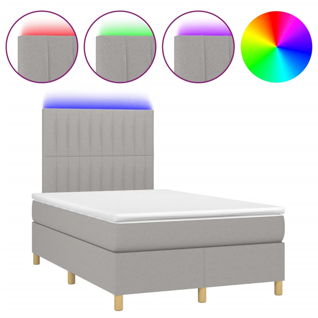 Κρεβάτι Boxspring με Στρώμα & LED Αν.Γκρι 120x200 εκ Υφασμάτινο