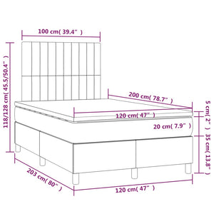 Κρεβάτι Boxspring με Στρώμα & LED Αν.Γκρι 120x200 εκ Υφασμάτινο