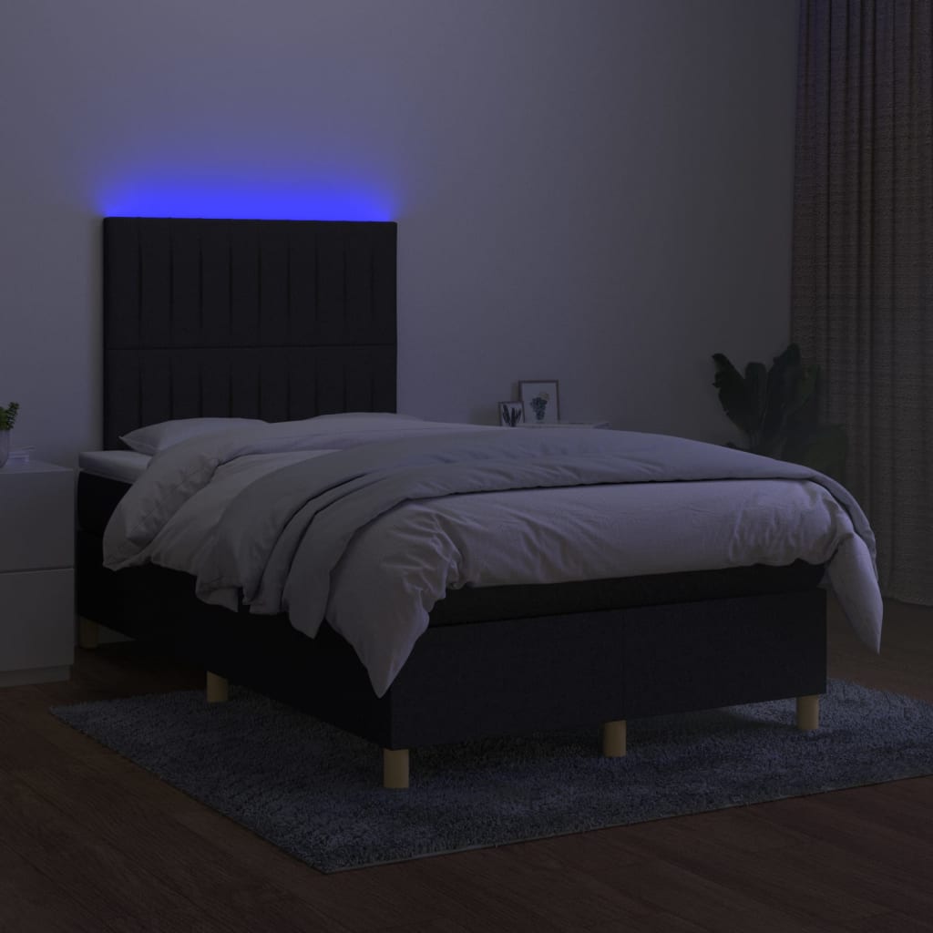 Κρεβάτι Boxspring με Στρώμα & LED Μαύρο 120x200 εκ. Υφασμάτινο