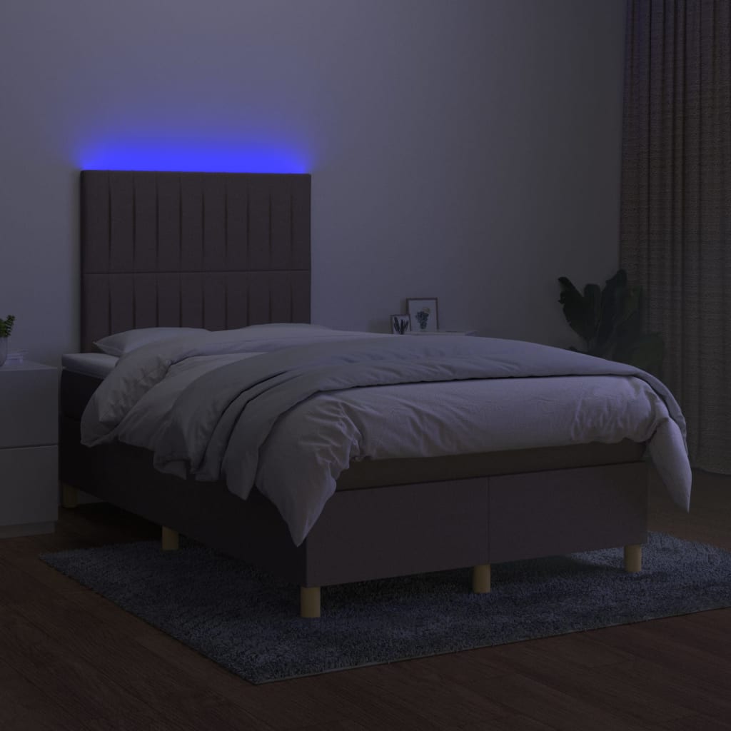 Κρεβάτι Boxspring με Στρώμα & LED Taupe 120x200 εκ. Υφασμάτινο - Pakobazaar