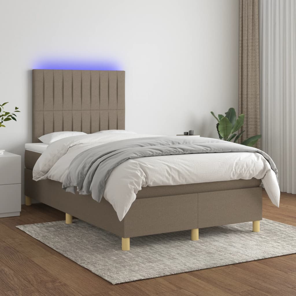 Κρεβάτι Boxspring με Στρώμα & LED Taupe 120x200 εκ. Υφασμάτινο - Pakobazaar