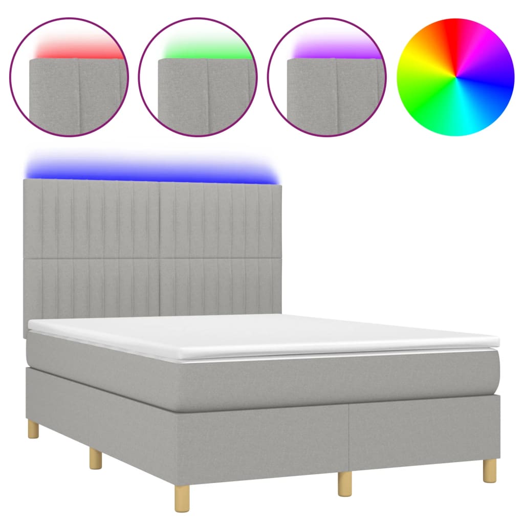 Κρεβάτι Boxspring με Στρώμα & LED Αν.Γκρι 140x190εκ. Υφασμάτινο