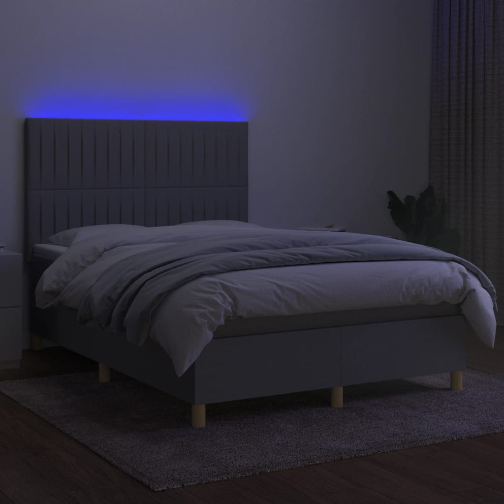 Κρεβάτι Boxspring με Στρώμα & LED Αν.Γκρι 140x190εκ. Υφασμάτινο
