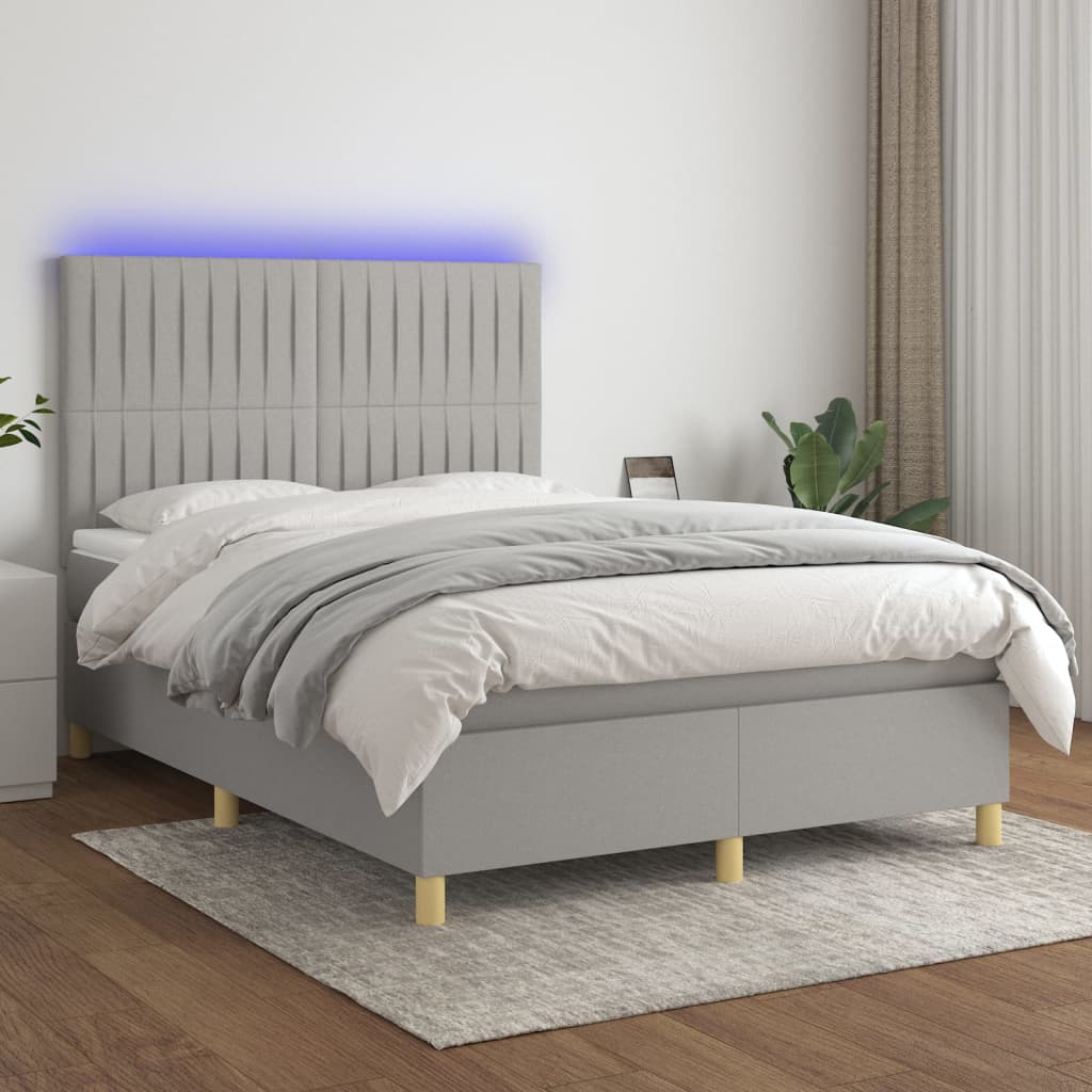 Κρεβάτι Boxspring με Στρώμα & LED Αν.Γκρι 140x190εκ. Υφασμάτινο