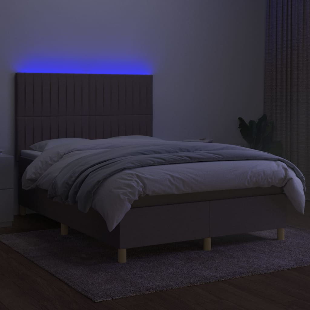 Κρεβάτι Boxspring με Στρώμα & LED Taupe 140x190 εκ. Υφασμάτινο